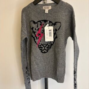 Autumn Cashmere Kids Lightning Eye Leopard Crewneck Sweater Gray Size 8